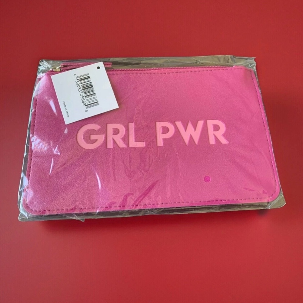 GIRL POWER Womens 90s y2k make up BAG BABY PASTEL PINK LEATHER cosmetic pouch